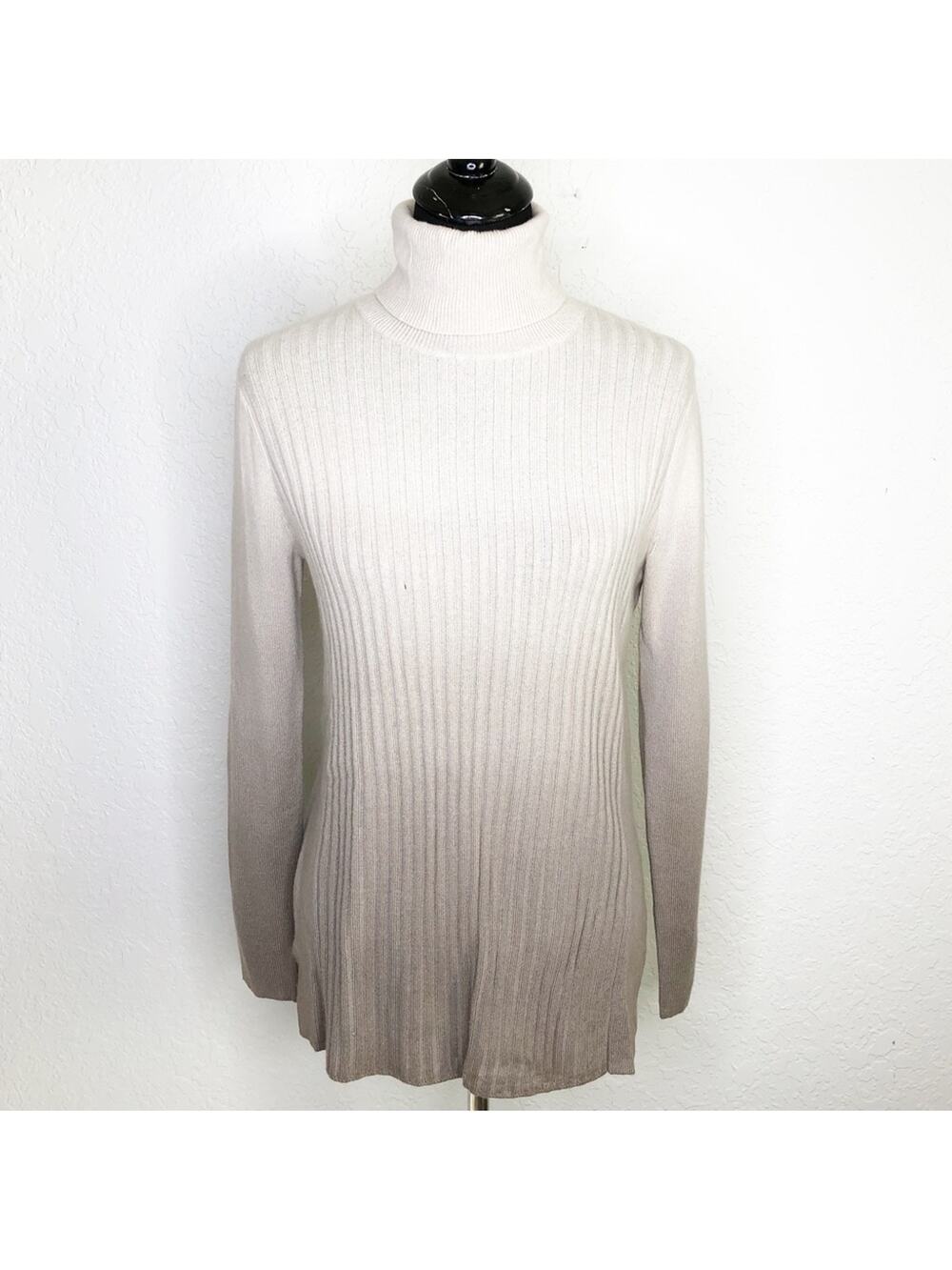Lafayette 148 cream taupe gray ombré ribbed cashmere sweater size Small